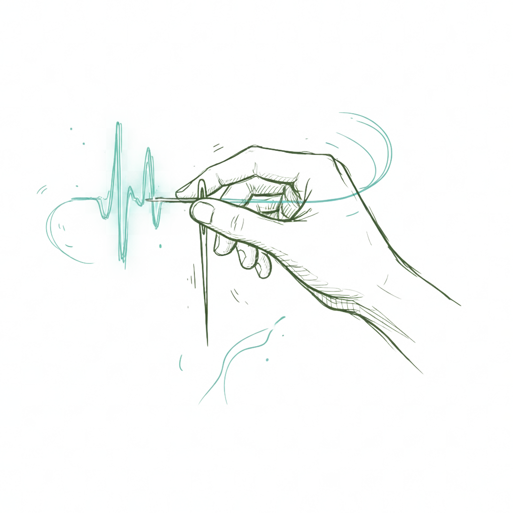 Hand-drawn human hand tracing a clear voice signal