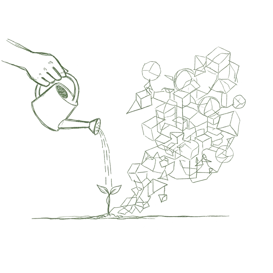 Hand-drawn growth emerging from a structured system