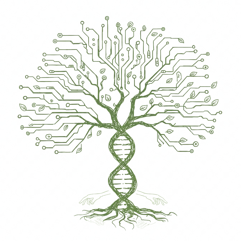 Hand-drawn tree combining scalable systems and human growth