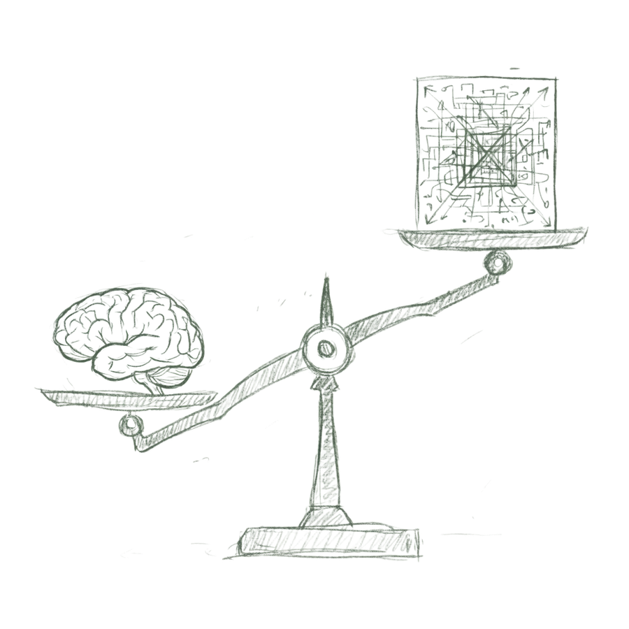 Hand-drawn balance between human judgement and digital systems